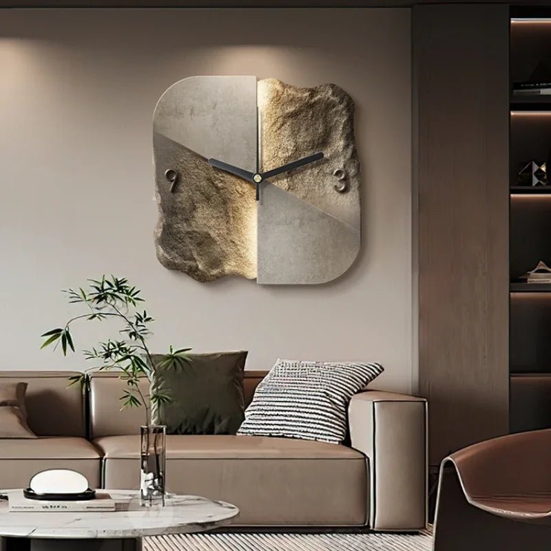 StoneAura – Nowoczesny zegar ścienny z efektem piaskowca i cichym kwarcem 2